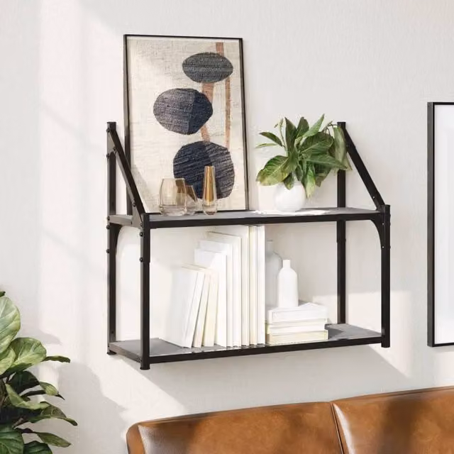 Berkfield Home 2-Tier Wall Mounted Shelf in Grey Sonoma, W: 60 cm, D: 21 cm, H: 51 cm