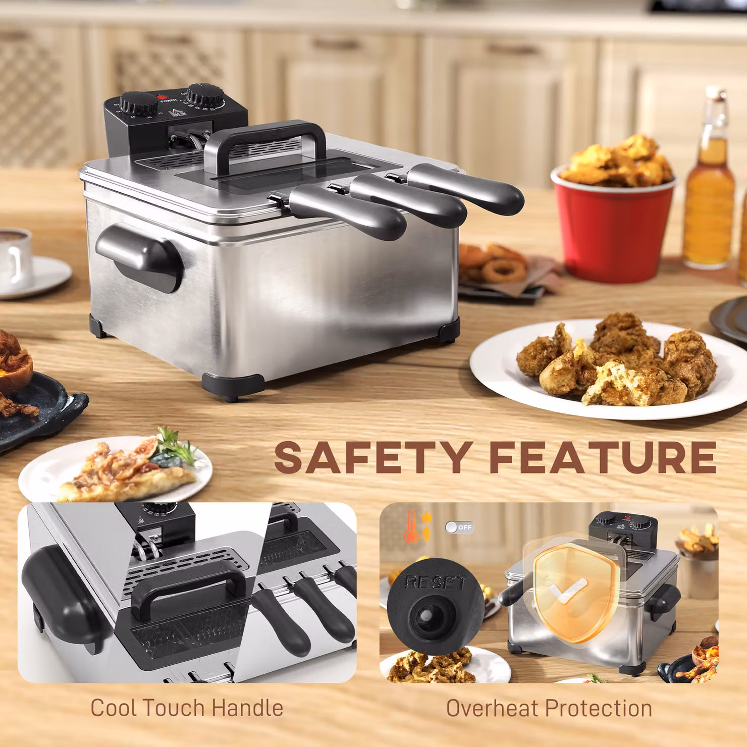HOMCOM 5 Litre Deep Fat Fryer in Silver, 2000W Stainless Steel with Adjustable Temperature, Timer and Removable Oil Basket – 6