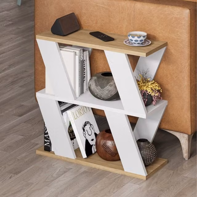 Decortie Lazena Modern 3-Tier Side Coffee Table in White and Multicolour, W/D/H: 55.4 x 22.0 x 60.0 cm