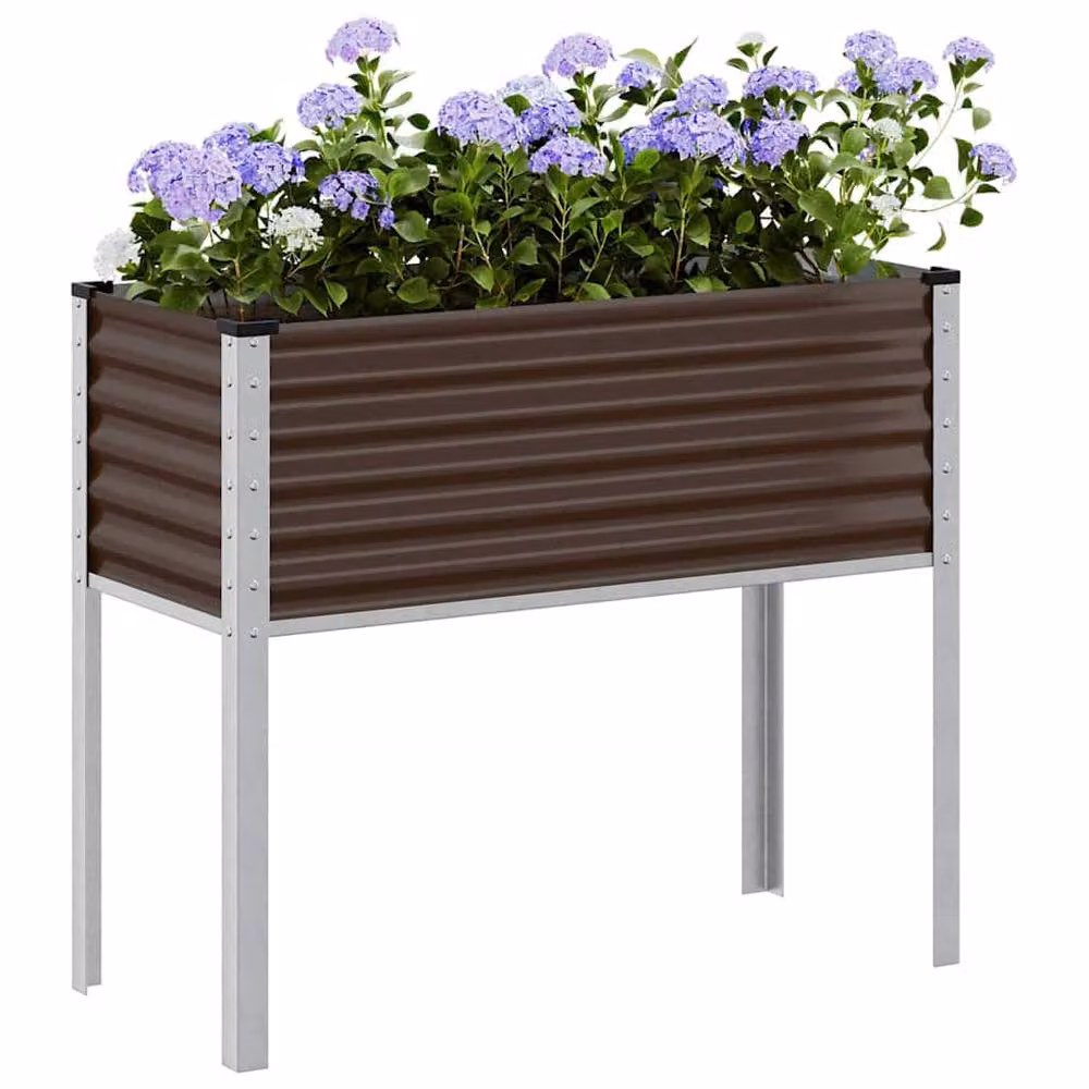 Berkfield Home Brown Steel Garden Planter Tub, W: 100 cm, D: 41 cm, H: 90 cm – 2