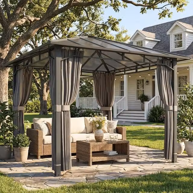Outsunny Aluminium Hardtop Gazebo with Polycarbonate Roof in Brown