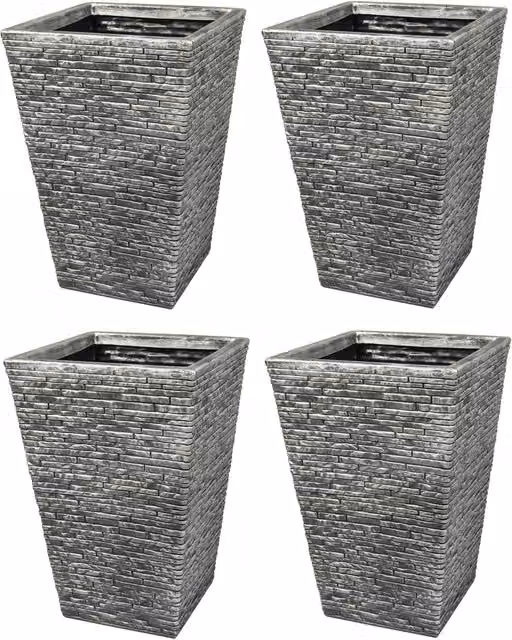 Shop4allsorts Tall Brick Effect Flared Tabletop Planter in Grey and Silver Plastic