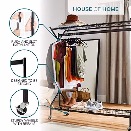 House of Home Heavy Duty Metal Clothes Rail in Black, Height: 180 cm – 2