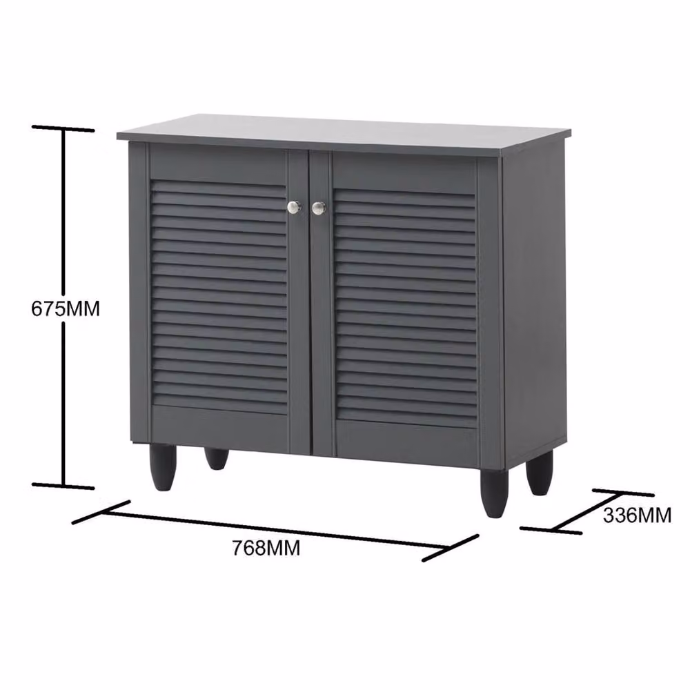 Nordara Grey Wooden 2 Door Shoe Storage Cabinet with Internal Shelves and Ventilation, W/D/H: 76.8 x 33.6 x 67.5 cm – 2