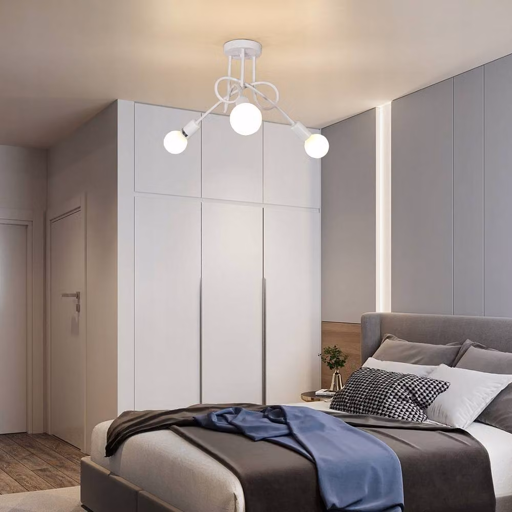 COMELY Industrial Retro White Metal and Wood Suspended Ceiling Light with E27 Fitting – 3