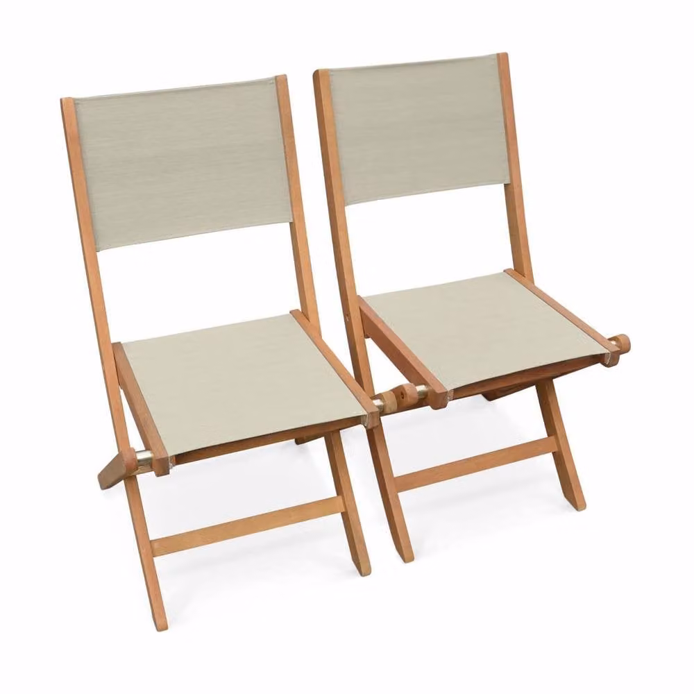 sweeek Pair of Foldable Wooden Garden Chairs in Taupe with UV-Resistant Textilene Fabric and Armrests – 2