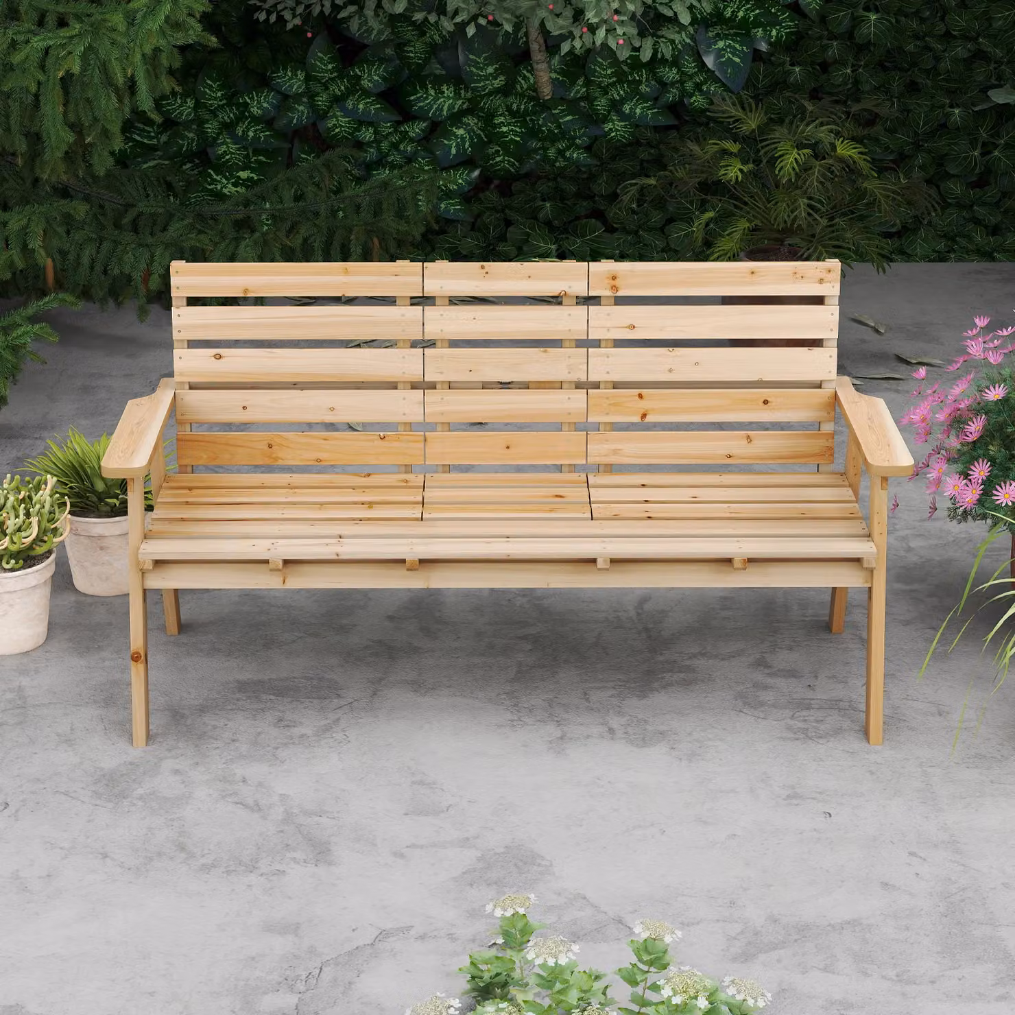 Costway Outdoor Fir Wood Garden Bench with Backrest for 2-3 Adults in Natural Brown – 3