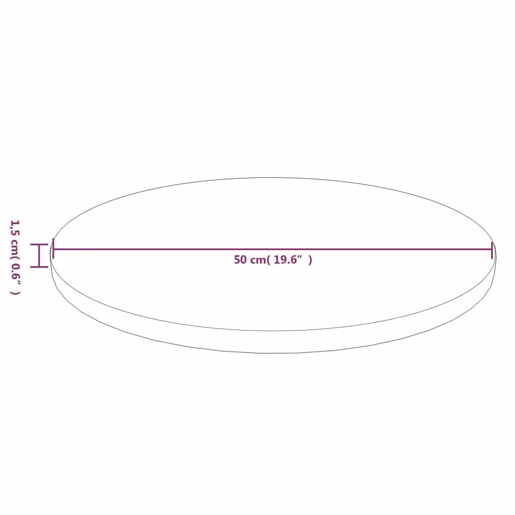 Berkfield Home Round Solid Oak Table Top in Light Brown, Diameter: 50 cm, Height: 1.5 cm – 2