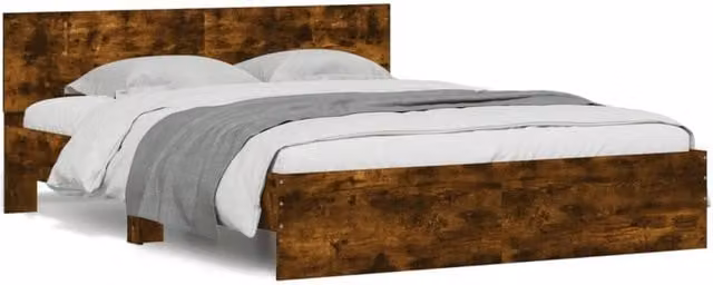 Berkfield Home Smoked Oak Bed Frame in Brown, W/D/H: 140 x 200 cm – 1