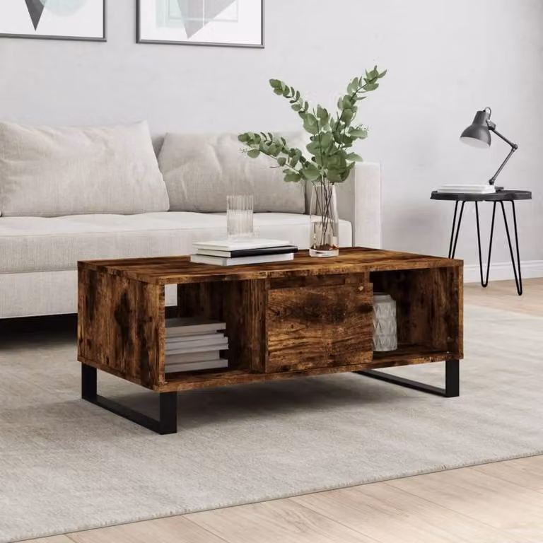 Berkfield Home Modern Rectangular Coffee Table in Smoked Oak Brown, W/D/H: 90 x 50 x 36.5 cm