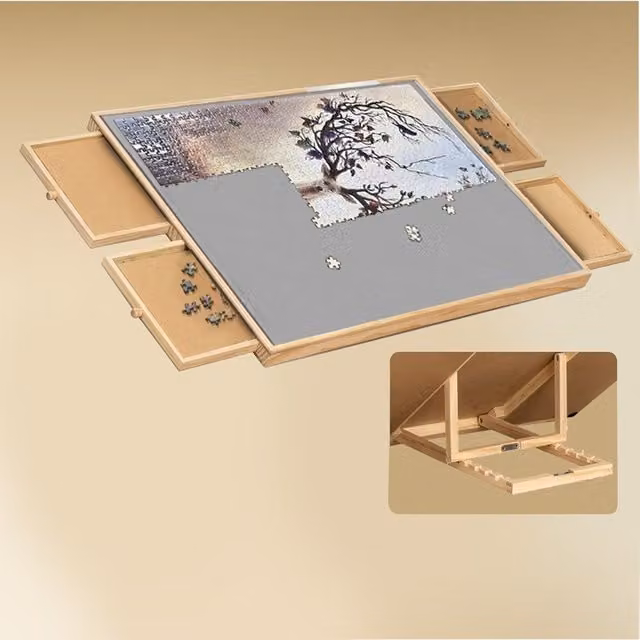 Gr8 Home Jigsaw Puzzle Table Easel with Tilting Rack and 4 Drawers, Brown