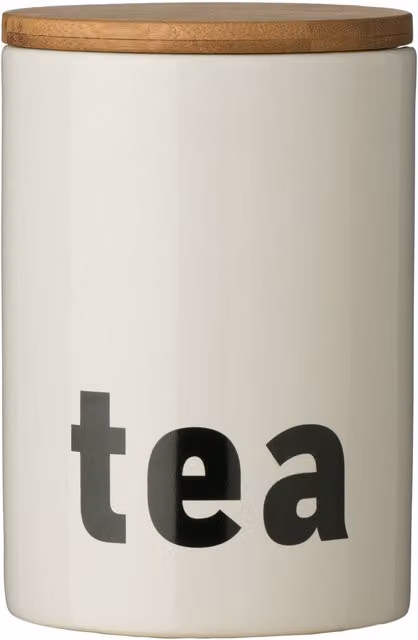 Premier Housewares Mono Ceramic Tea Canister with Bamboo Lid in White and Black – 1
