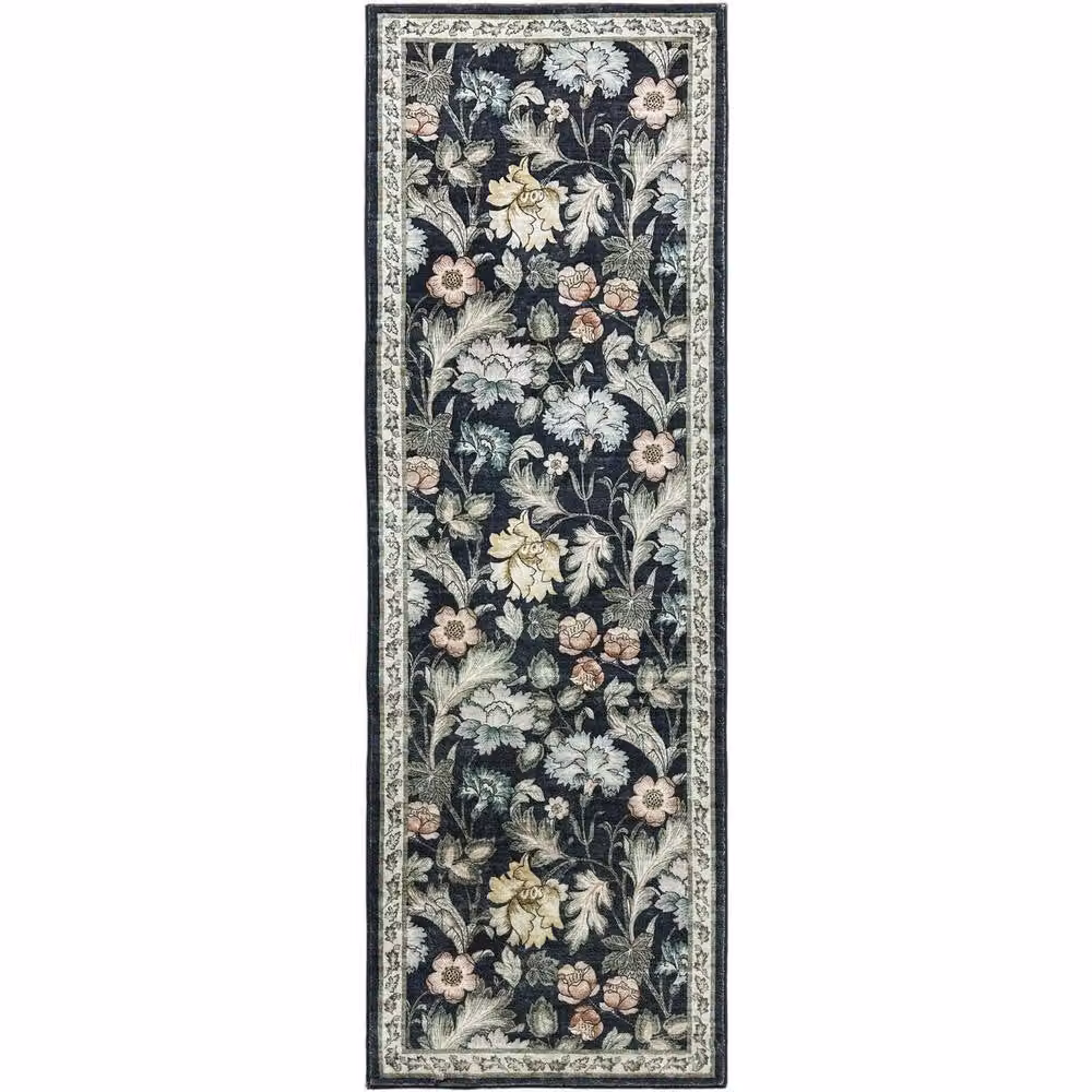THE RUGS Classical Collection Midnight Florals Soft Pile Black Rug, W: 160 cm, L: 230 cm – 6