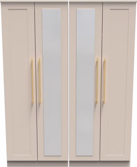 2 U Helmsley Ready Assembled Tall 4 Door Wardrobe with 2 Centre Mirrors in Taupe