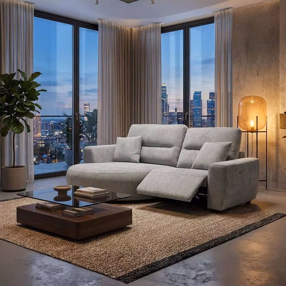 Furnishings For Less UK Denton Grey Left Hand Electric Recliner Chaise Sofa in Chenille Fabric – 2