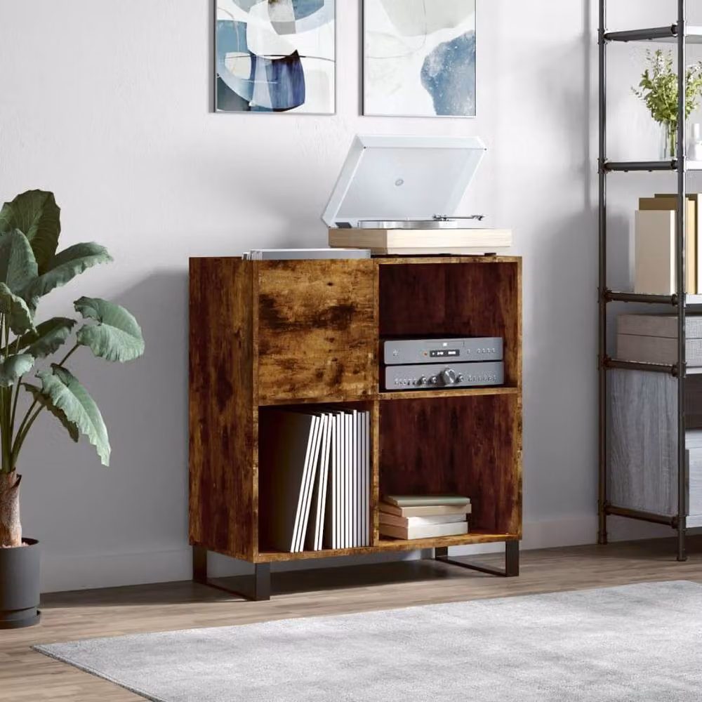 Berkfield Home Record Cabinet in Smoked Oak Brown, W: 84.5 cm, D: 38 cm, H: 89 cm – 2