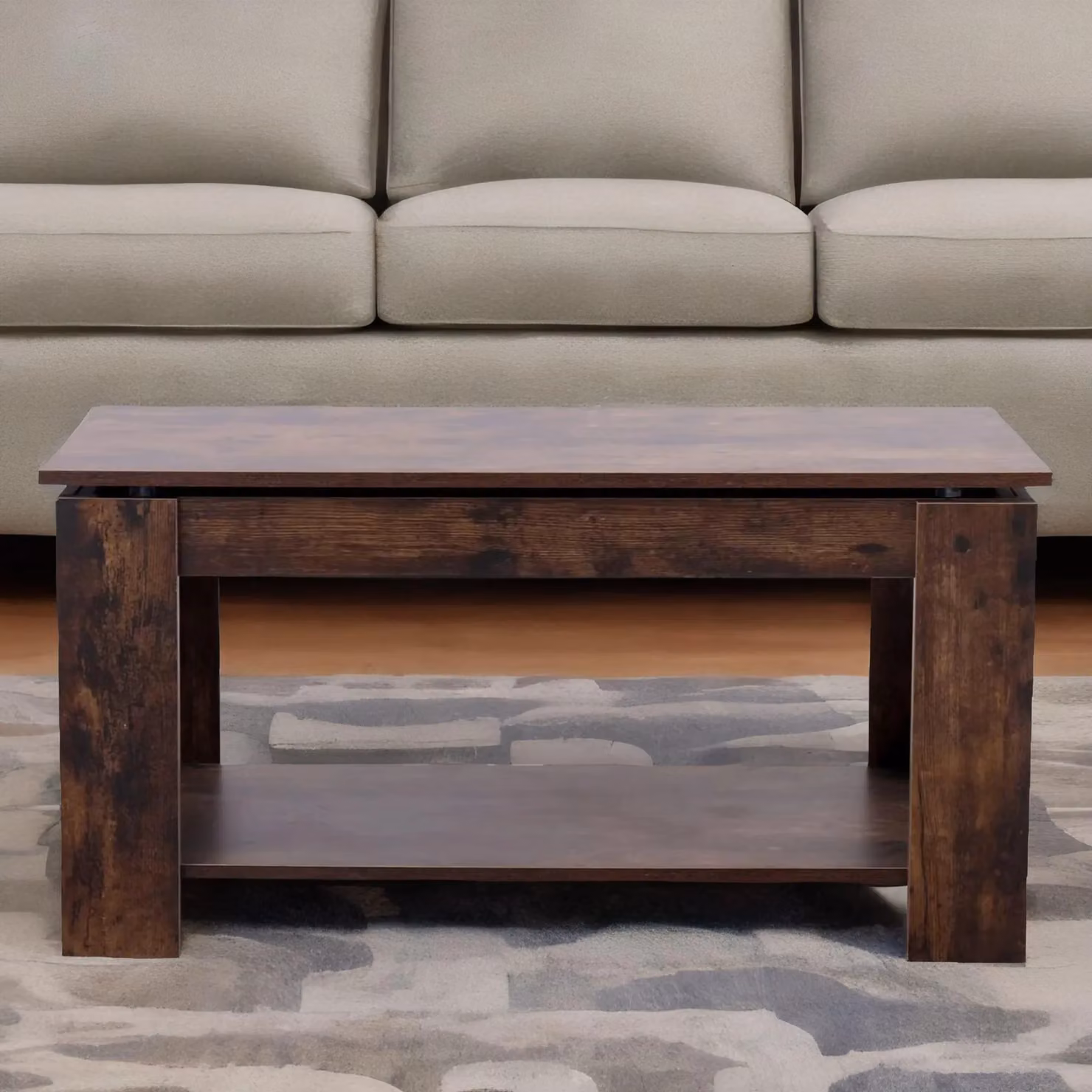 Rafaelo Mobilia Industrial Dark Brown Lift Top Coffee Table with Hidden Storage – 3