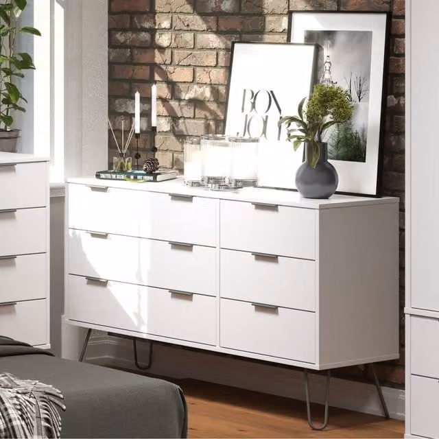 Core Augusta Modern 3+3 Drawer Wide Chest of Drawers in White and Grey – 1