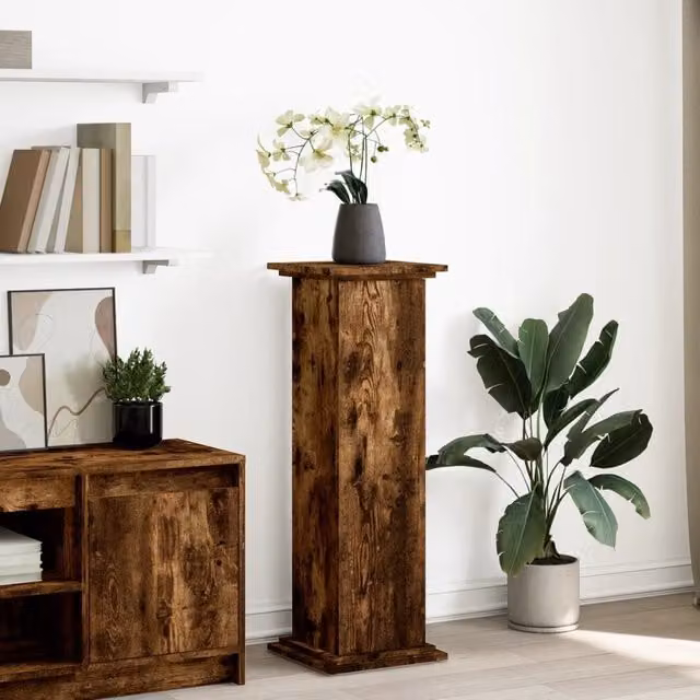 Berkfield Home Display Stand with Storage in Smoked Oak Brown, W/D/H: 31 x 30 x 90 cm – 1