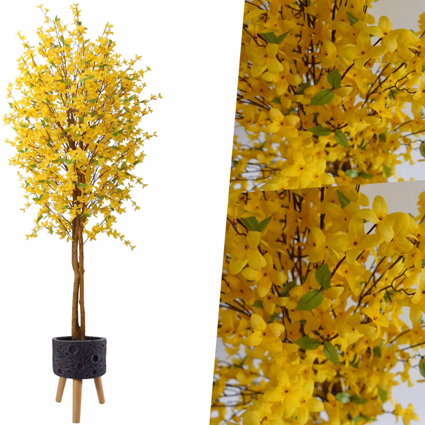 Pegdev 150cm Artificial Forsythia Tree in a Lunar Black Planter, Yellow – 5