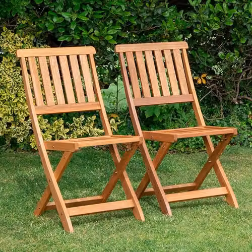Samuel Alexander Set of 2 Bowness Brown Wooden Slatted Folding Garden Chairs with Armrests