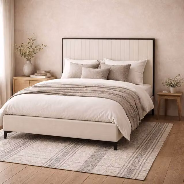Wyld Haus Killarney Super King Bed with Tall Ribbed Velvet Headboard in Cream – 1