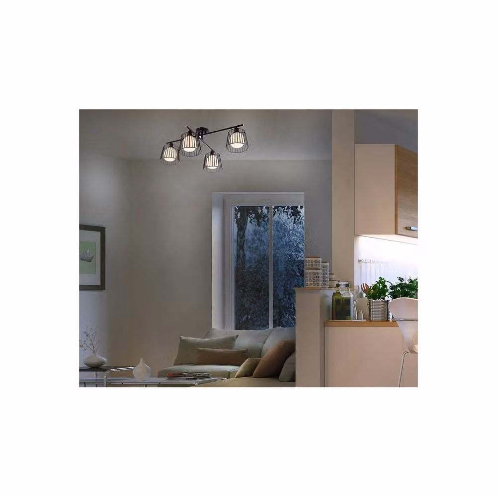 Netlighting Priso Multi Arm Semi Flush Ceiling Lamp in Matt Black with Glass Shades, 4x E14 – 2