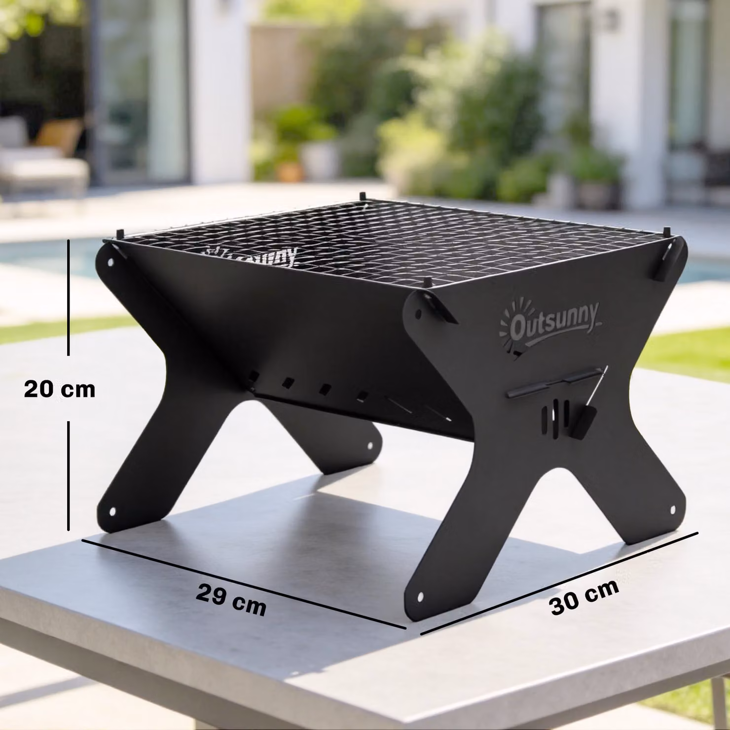Outsunny 2-In-1 Portable Tabletop Charcoal BBQ Grill and Camping Fire Pit in Black with Carry Bag, Gloves and Gripper – 3