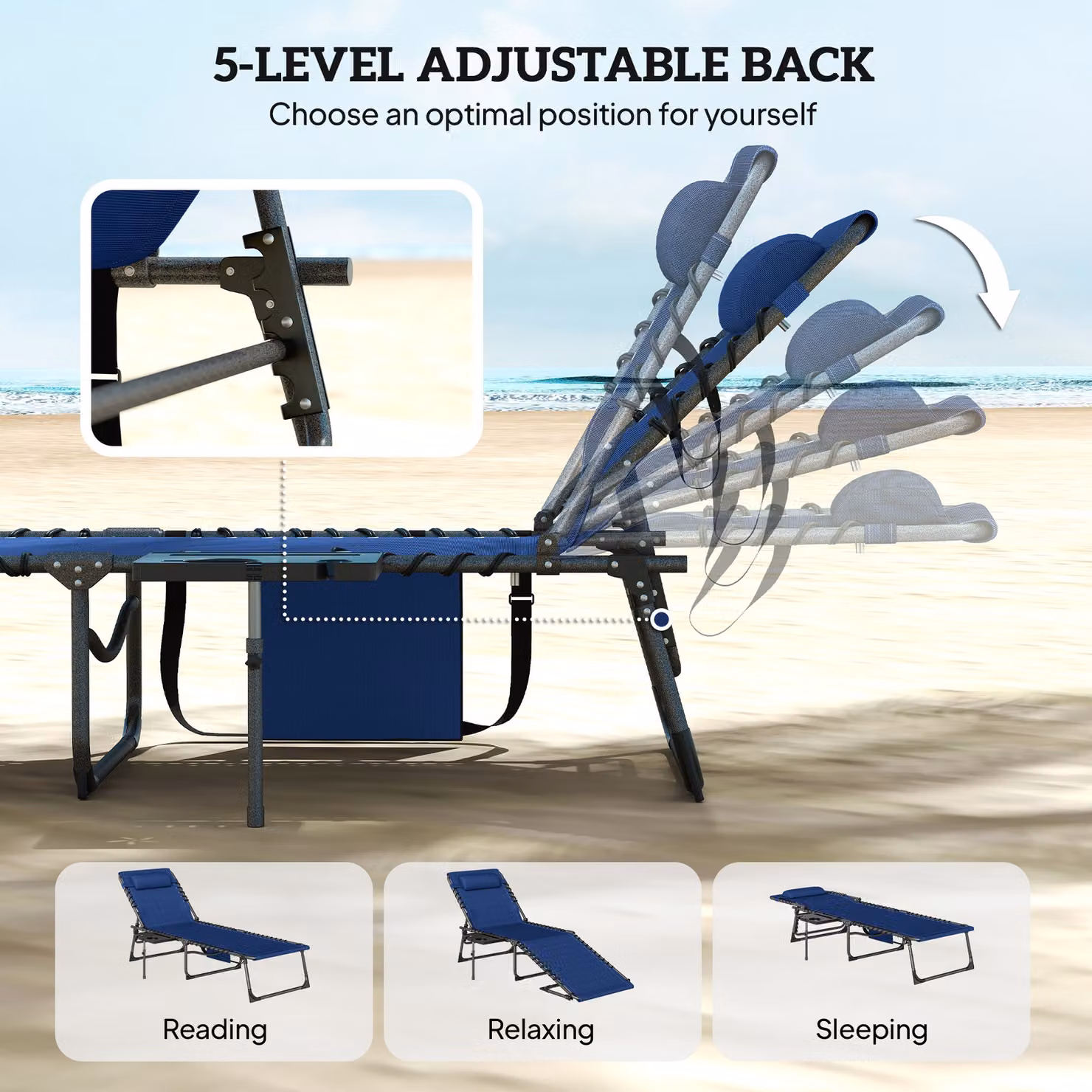 Outsunny Set of 2 Five-Position Reclining Sun Loungers in Blue – 4