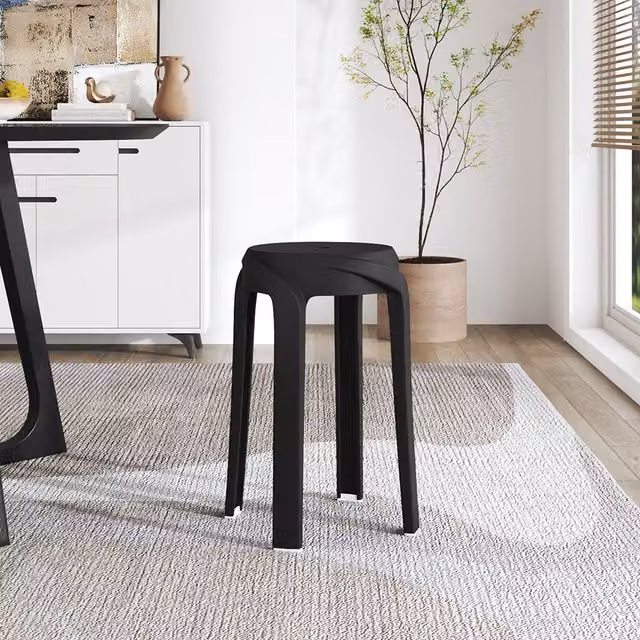 Komore 10-Piece Stackable Black Plastic Stool Set