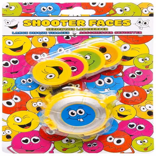 LG-Imports Pack of 12 White and Multicolour Mini Disc Launcher Emotion Face Shooters with Soft Projectiles