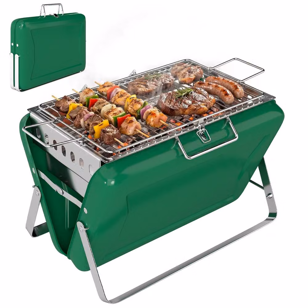 OUTSUNNY Portable Tabletop Charcoal BBQ Grill in Green, W/D/H: 40 x 40 x 25.5 cm – 2