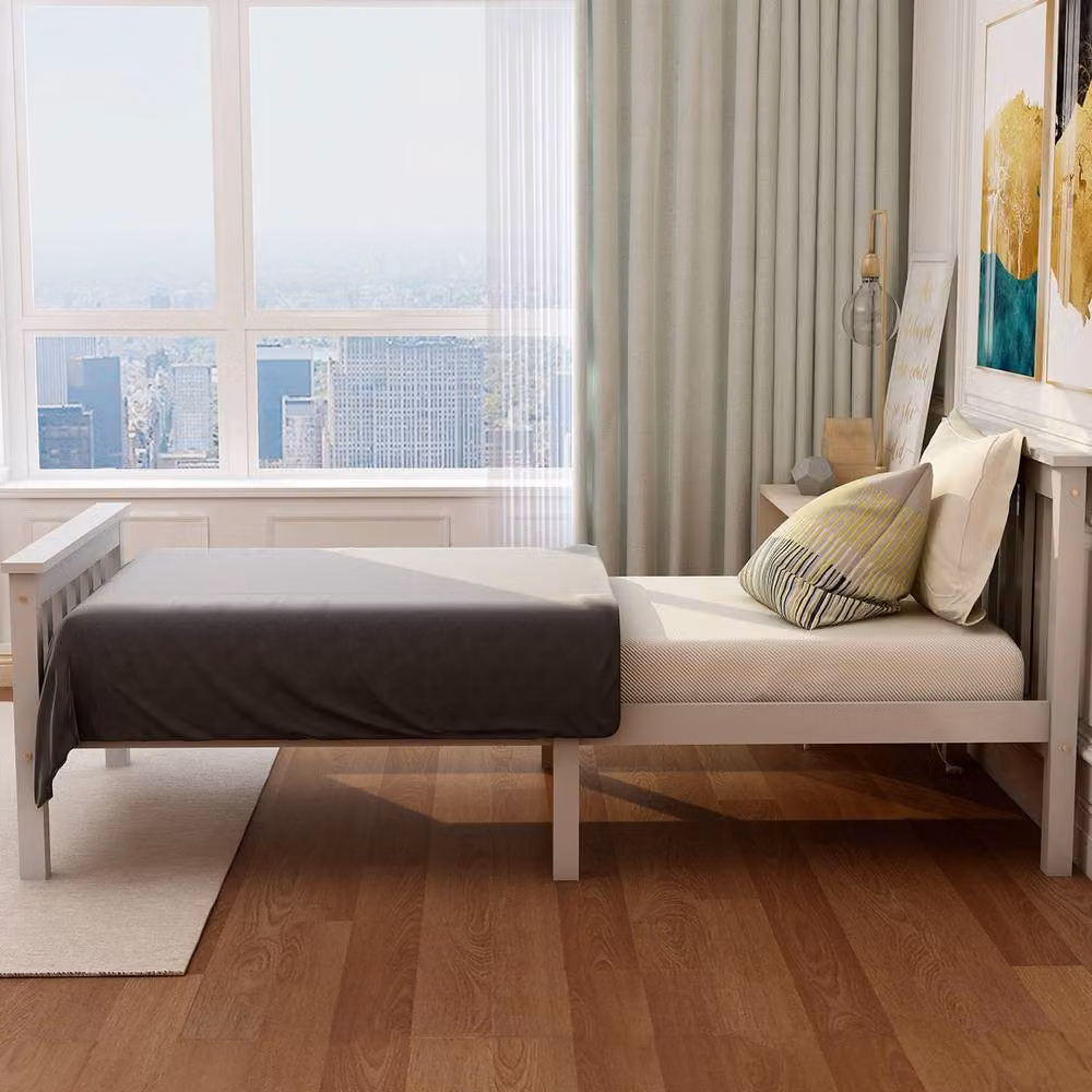 Rolipo White Solid Pine 3ft Single Bed Frame with Headboard W/D/H: 90 x 190 x 82 cm – 3
