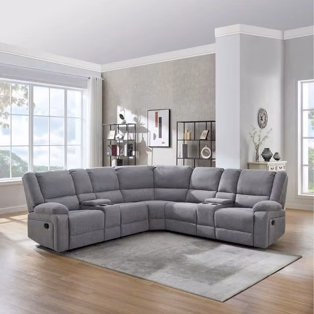 More4Homes Praga L-Shape Corner Fabric Recliner Sofa with Cup Holders in Grey