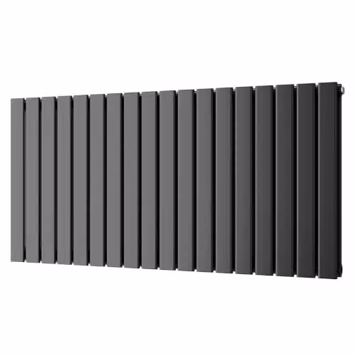 UK Radiators Typhoon Black Flat Tube Horizontal Designer Radiator, H 60 cm x W 122.4 cm