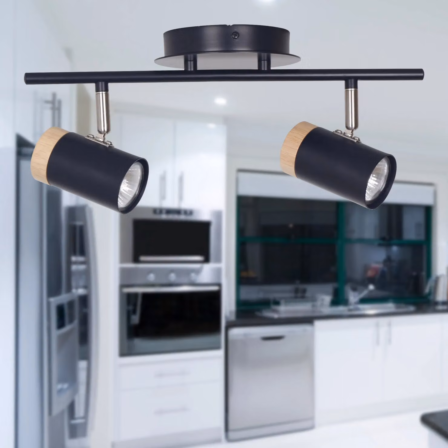 First Choice Lighting Stratton Set of 2 Two Way Up and Down Spotlights in Black and Wood – 4