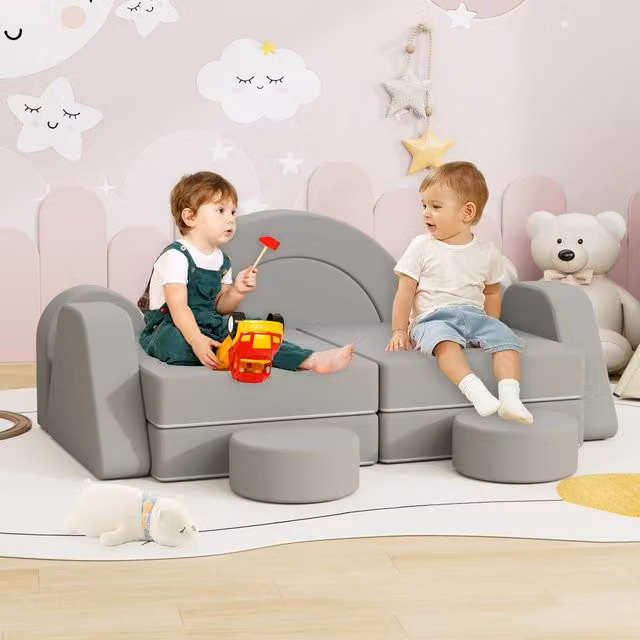 KEEPREAPER Modular Foam Kids Play Sofa Bed in Grey and White – 1