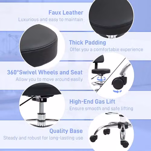 HOMCOM Modern Faux Leather Adjustable Stool in Black – 4