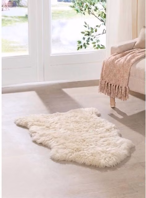 Simply Sheepskin Genuine New Zealand Wool Rug in White and Beige, W/D/H: 90 x 60 x 1 cm