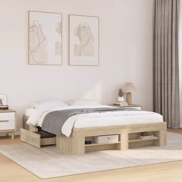 Berkfield Home Sonoma Oak Double Bed Frame in Brown, W/D/H: 135 x 190 cm