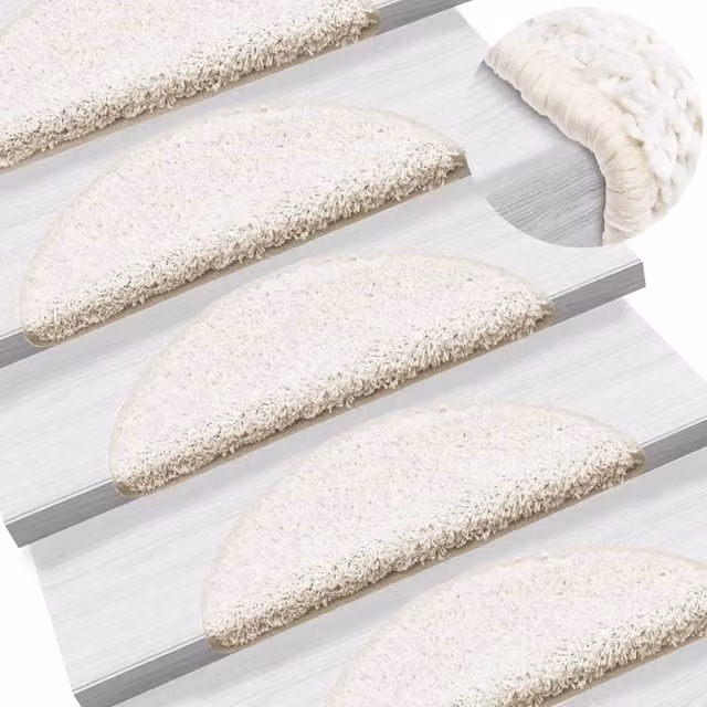 Berkfield Home Non-Slip Self-Adhesive Carpet Stair Treads, 15 Pieces, White, W: 56 cm, D: 17 cm, H: 3 cm