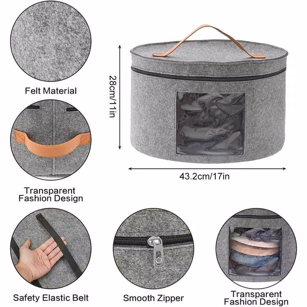 SPETLEK Large Round Fabric Hat Storage Box in Grey – 5