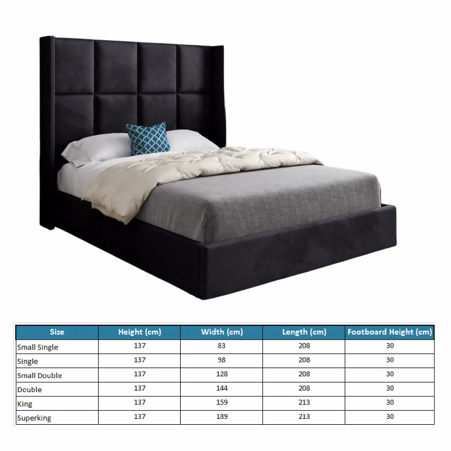 Casani Modern Upholstered Velvet Bed Frame in Black, W/D/H: 137 x 120 x 200 cm – 5
