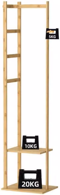 Kelvenix Brown Bamboo Hall Tree with Bench and Dual Hook and Rail Matrix