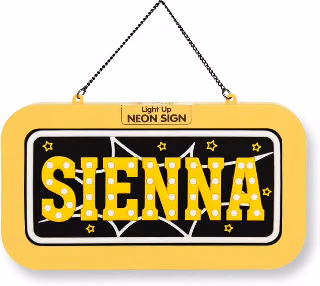 History & Heraldry Sienna Pre-personalised Light-Up Neon Bedroom Sign in Yellow