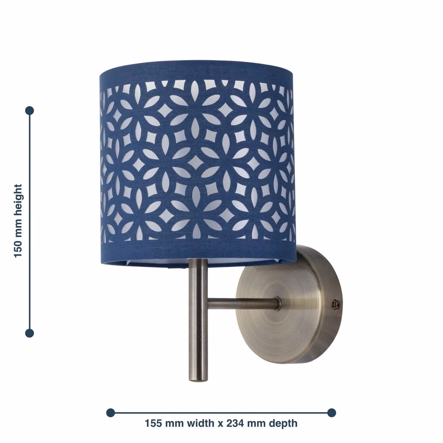 First Choice Lighting Brea Antique Brass Wall Light with Blue Fabric Shade – 4