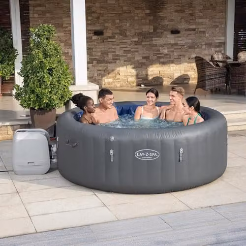 Lay-Z-Spa Santorini Round Inflatable Hot Tub, Grey, 5-7 Person with Wifi App Control – 2