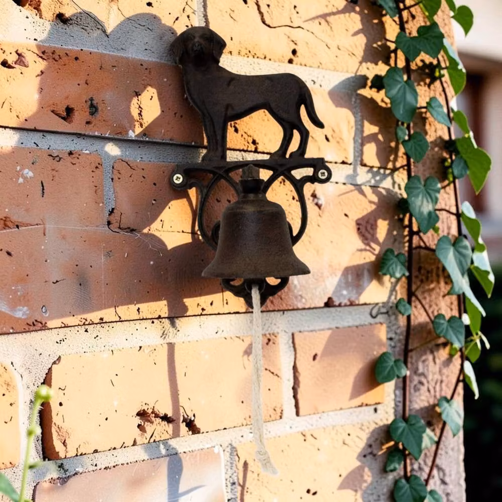 Four Candle Rustic Cast Iron Dog Design Wall Doorbell, Brown, Height: 25 cm – 2