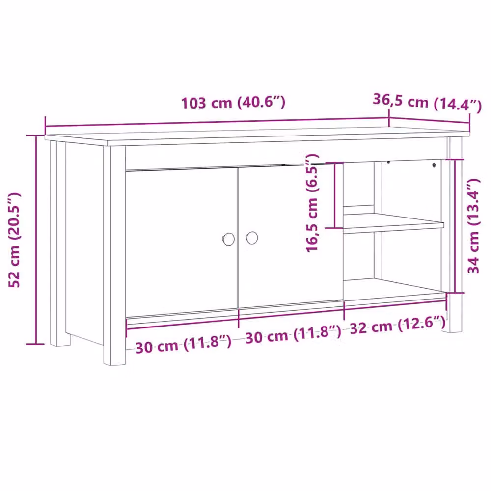 Berkfield Home Scandinavian Solid Wood Pine TV Cabinet in Beige, W: 103 cm, D: 36.5 cm, H: 52 cm – 4