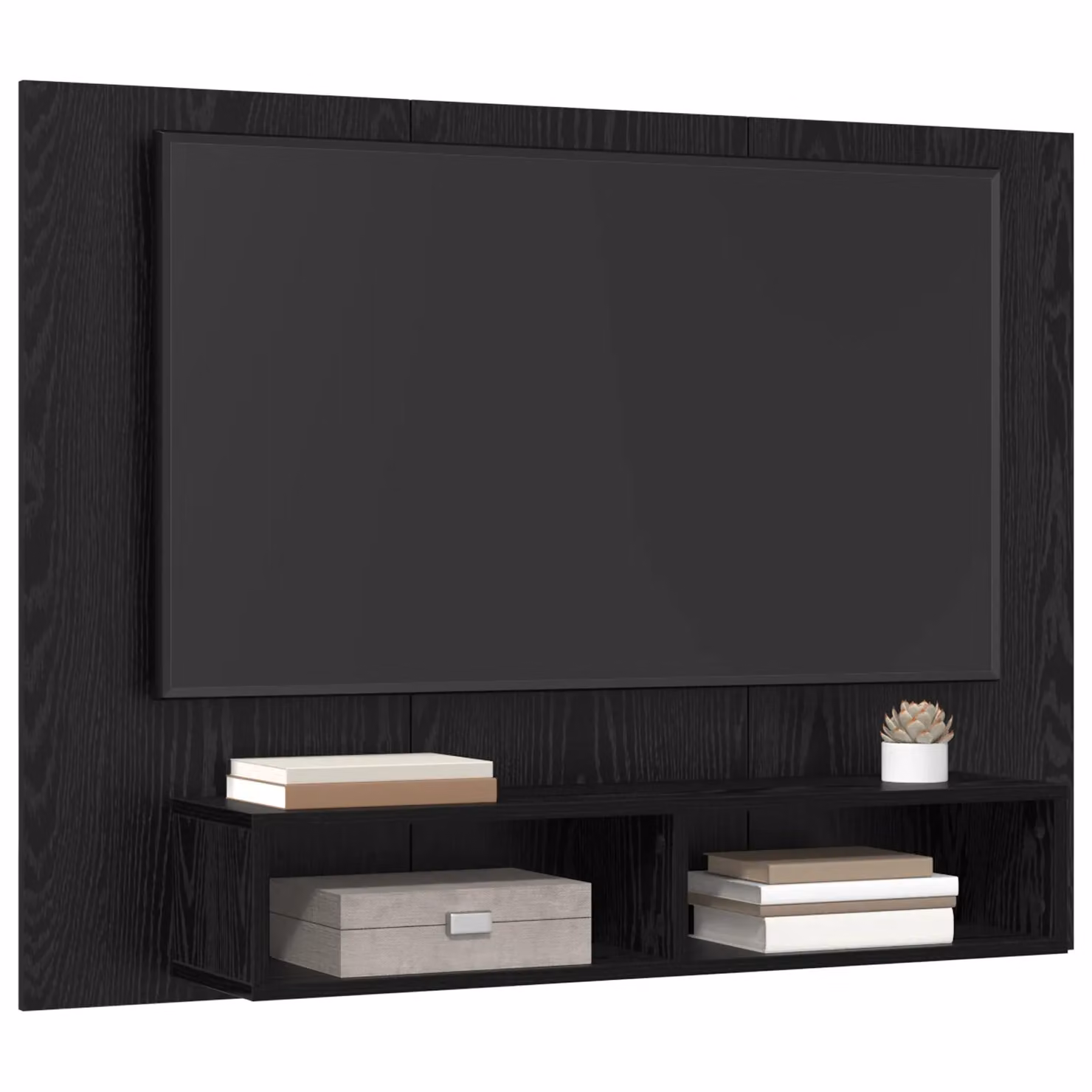 Berkfield Home Wall-Mounted TV Cabinet with Shelf in Black Oak Rustic Engineered Wood – 2
